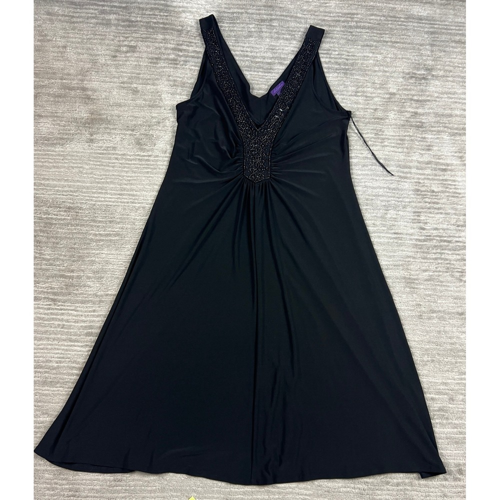 Metaphor Dress Womens 16 Black Beaded V-Neck Empire Waist Cocktail Sleeveless